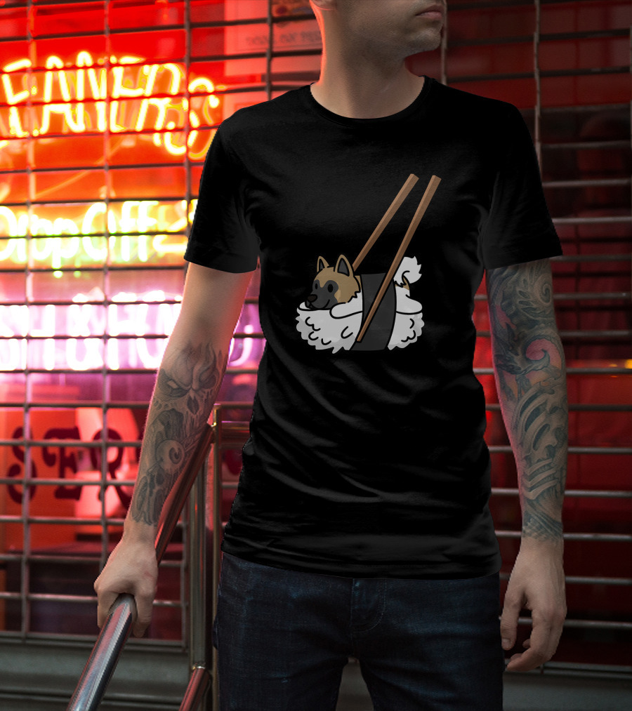 Akita Inu Sushi Roll With Chopsticks Funny Dog T-Shirt