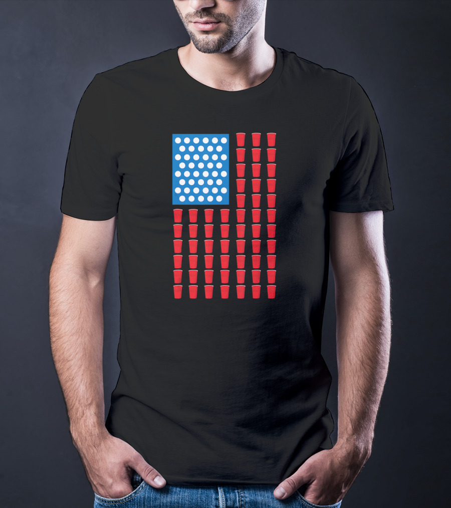 American Flag Beer Pong Red Cup Pattern Patriotic Party T-Shirt