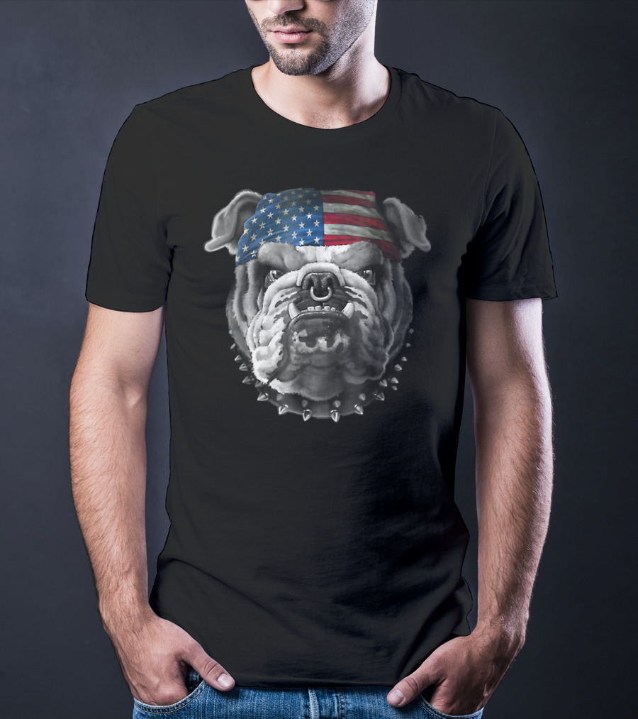 American Bulldog Bandana USA Flag Spike Collar T-Shirt