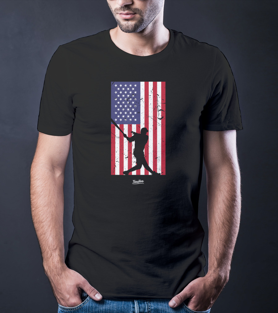 American Flag Baseball Silhouette TeeHive T-Shirt