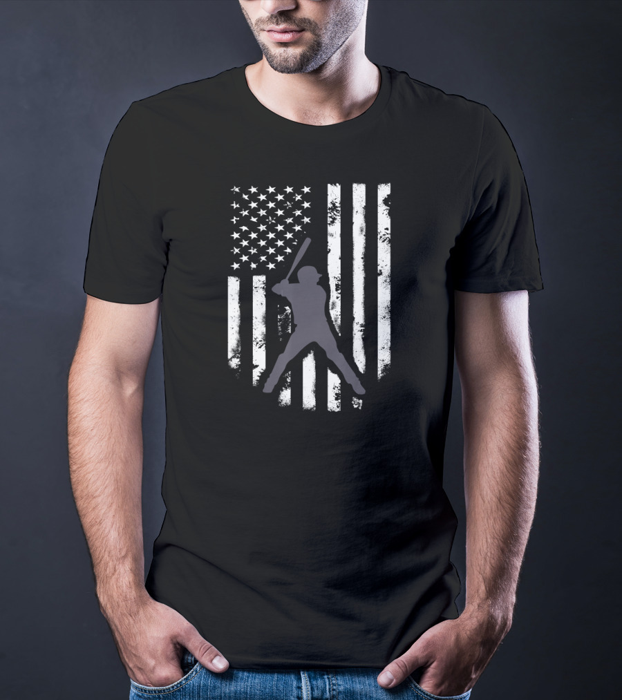 American Flag Distressed Baseball Batter T-Shirt