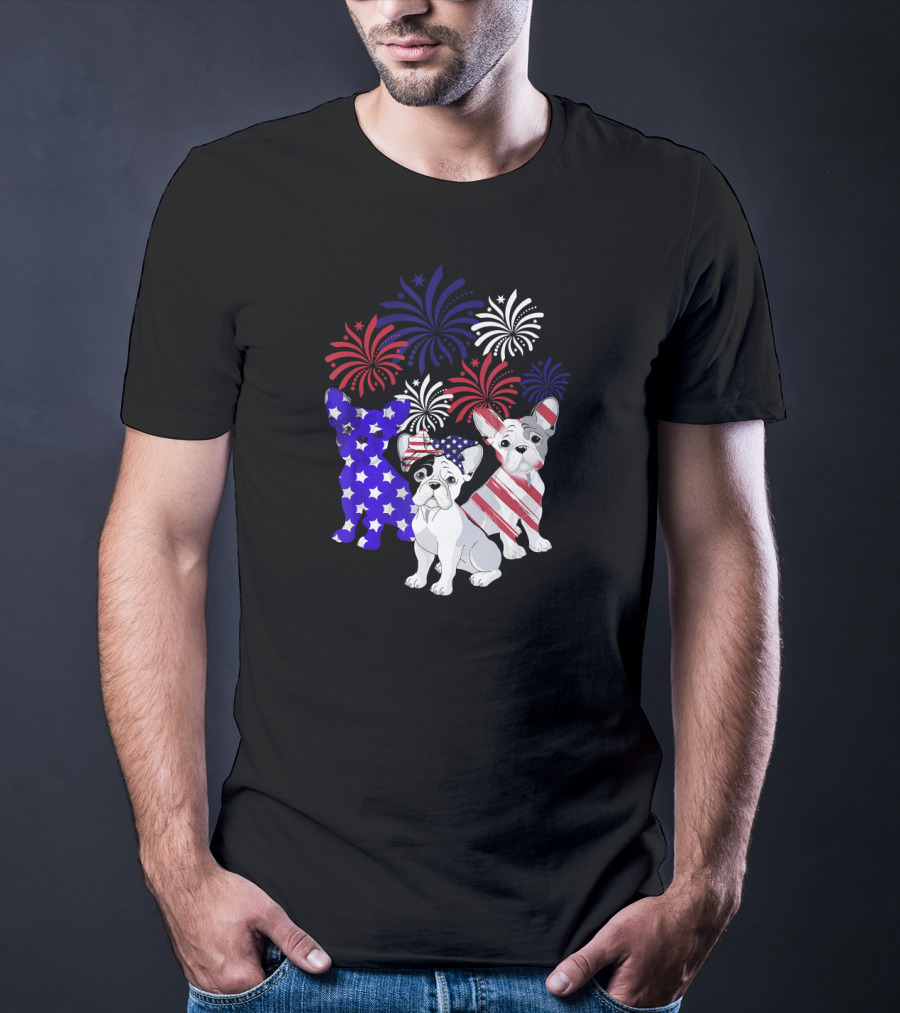 American Flag French Bulldog Fireworks T-Shirt