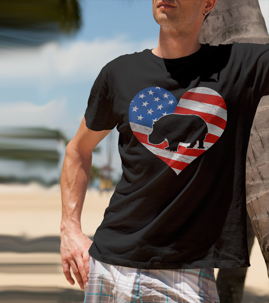 American Flag Hippo Heart T-Shirt