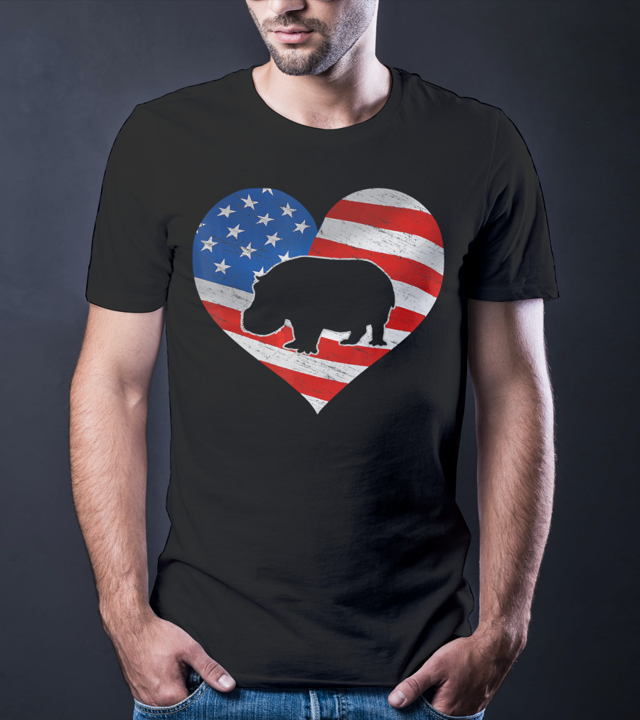 American Flag Hippo Heart T-Shirt