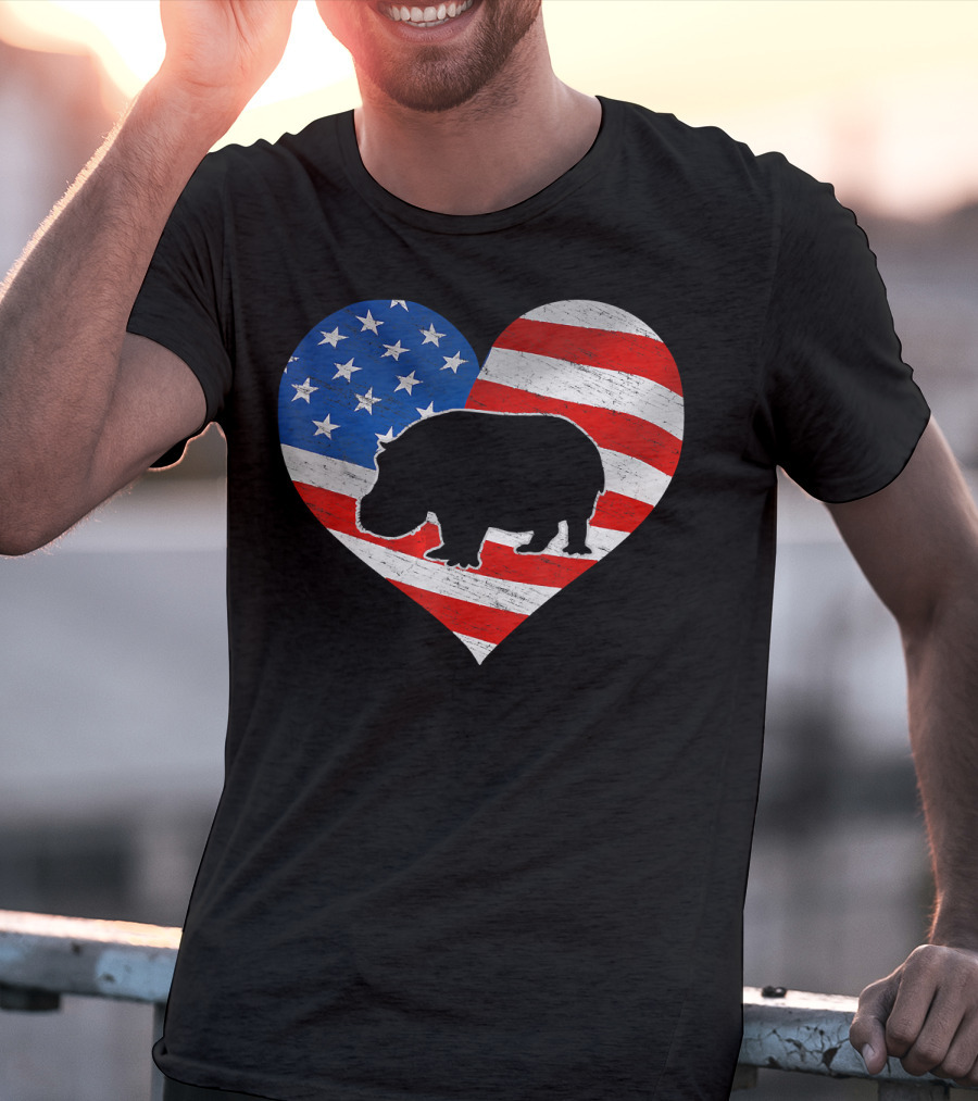 American Flag Hippo Heart T-Shirt