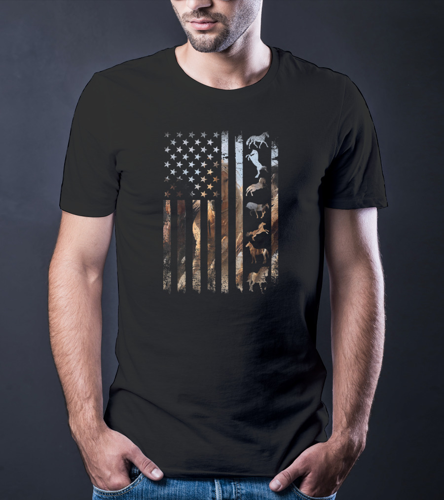 American Flag With Wild Horses T-Shirt