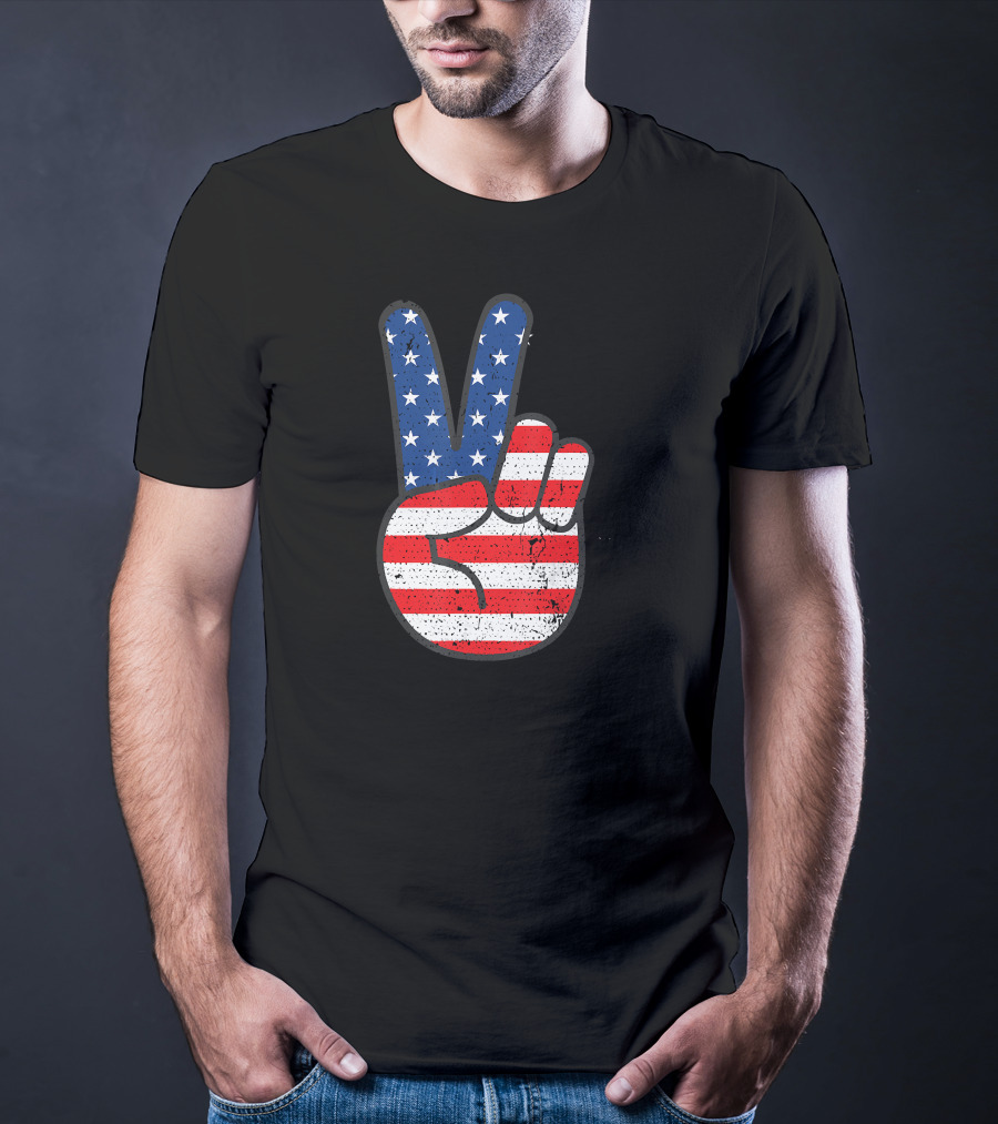 American Flag Peace Sign Hand Patriotic T-Shirt