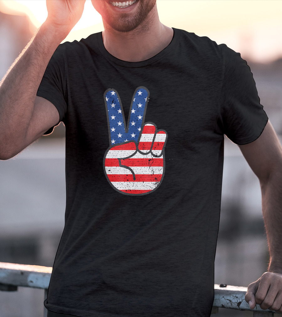 American Flag Peace Sign Hand Patriotic T-Shirt