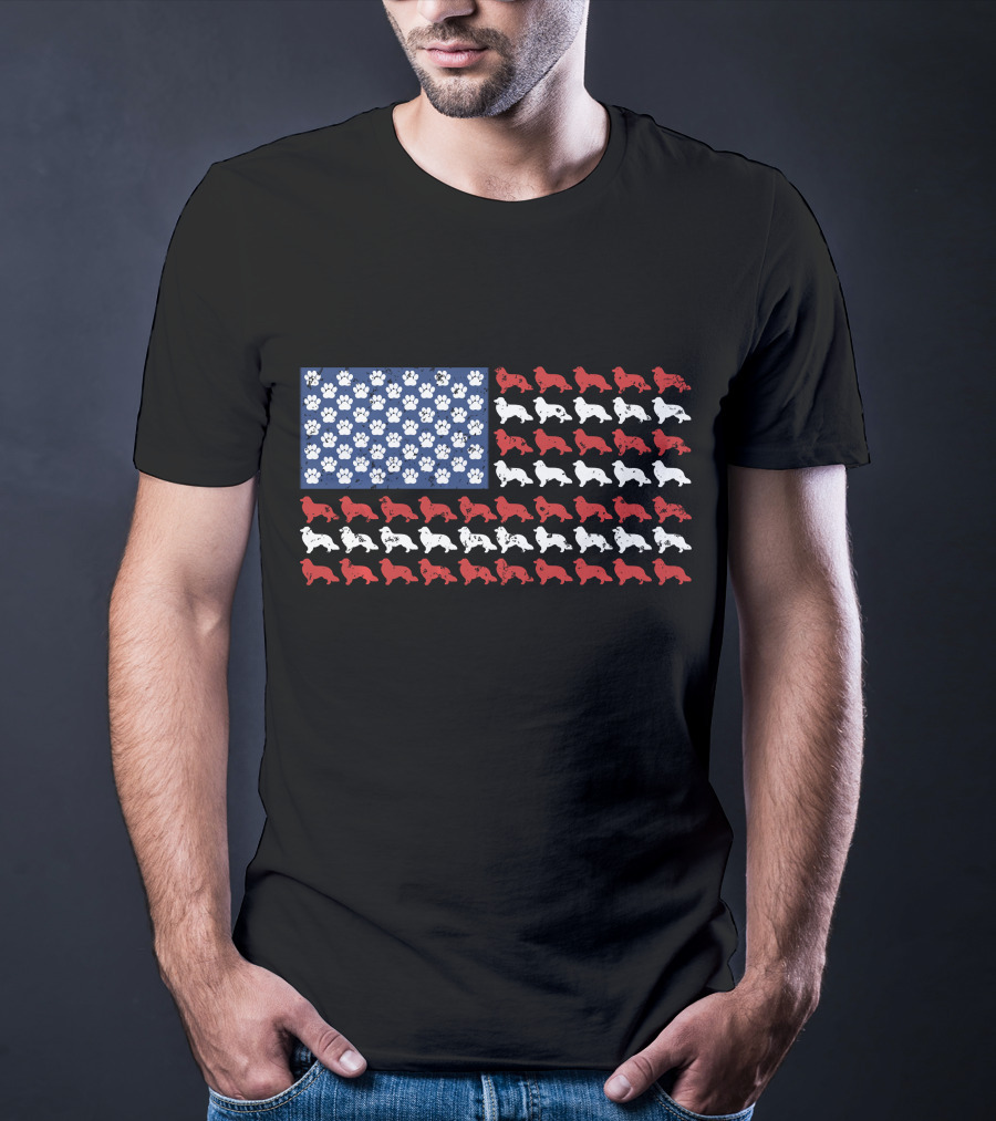 American Flag USA Rough Collie Paw Prints T-Shirt