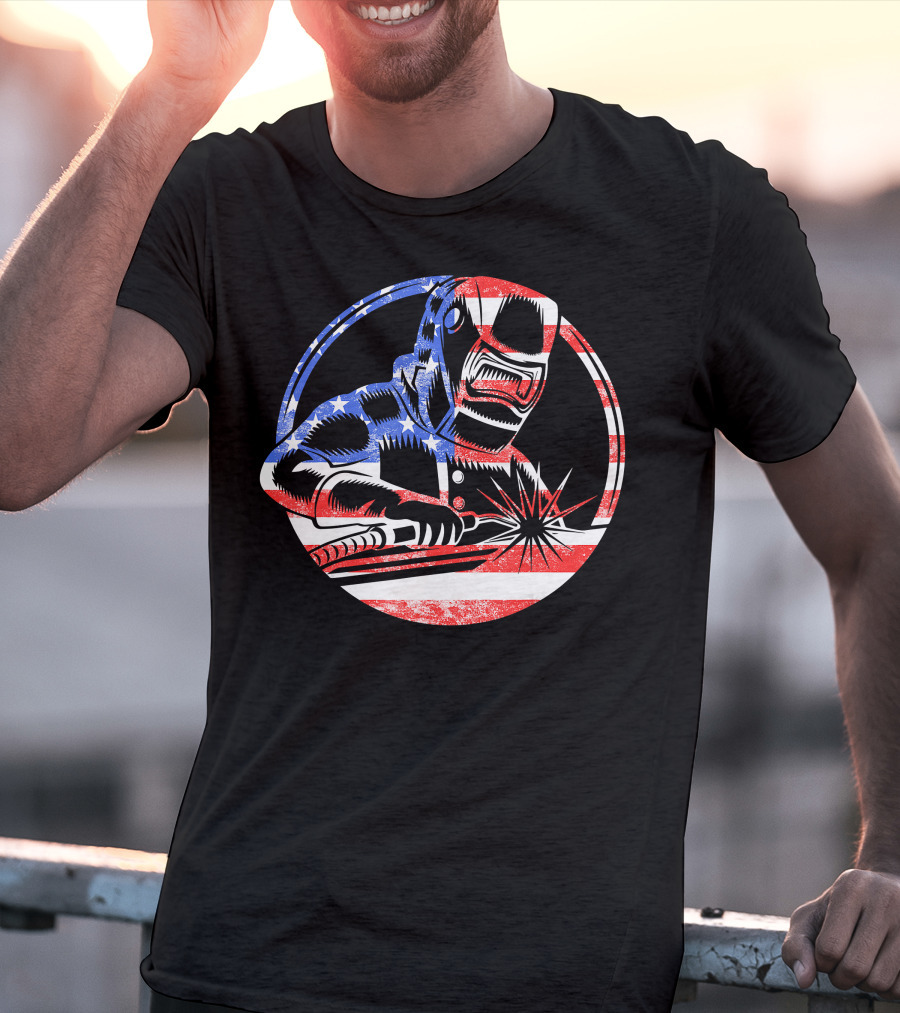 American Flag Welding USA Worker Welder T-Shirt