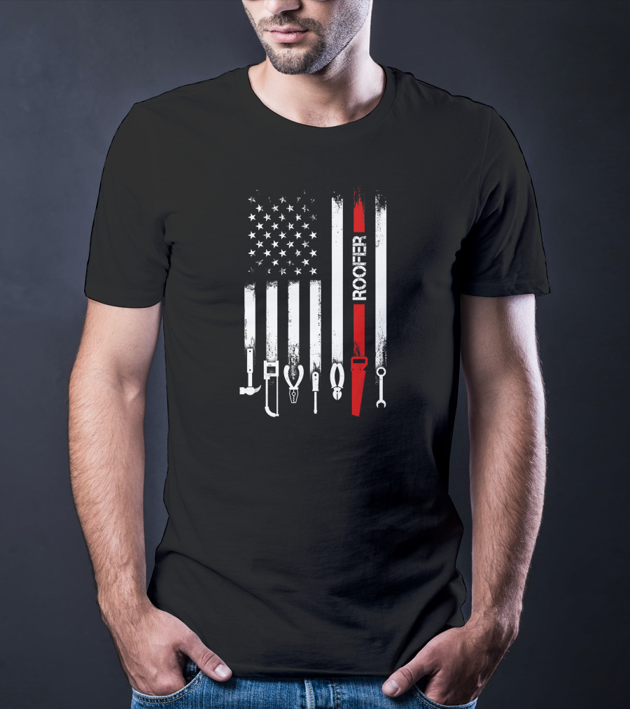 American Flag Roofer Tools Vertical Stripe T-Shirt