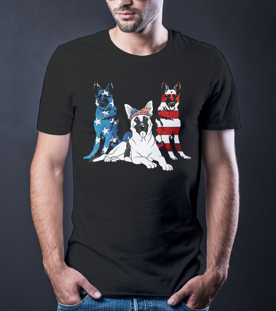 American German Shepherd US Stars And Stripes Trio T-Shirt