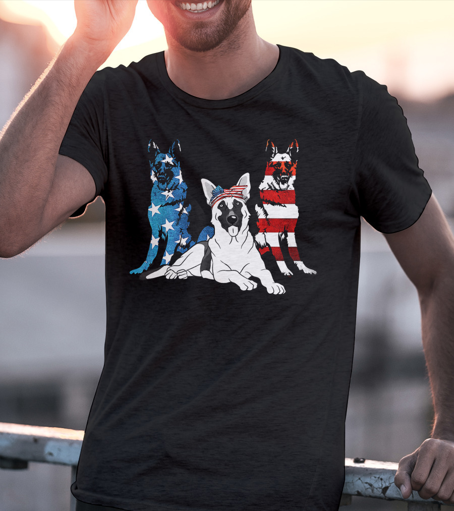 American German Shepherd US Stars And Stripes Trio T-Shirt