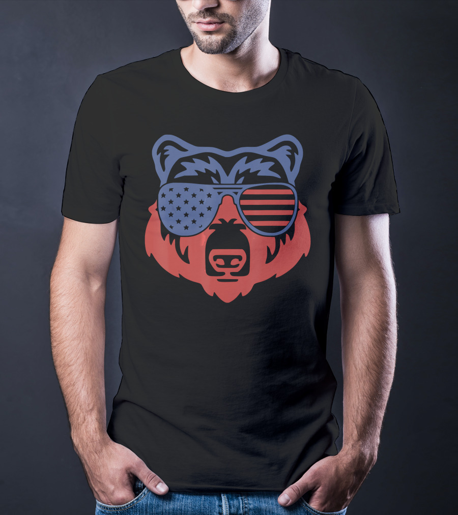 American Patriotic Bear With Flag Sunglasses T-Shirt