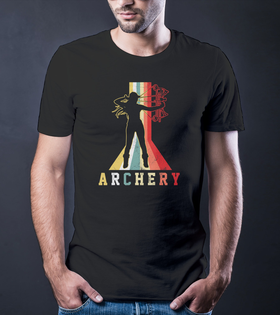 Archery Girl Silhouette With Bow Retro ABow Hunting T-Shirt