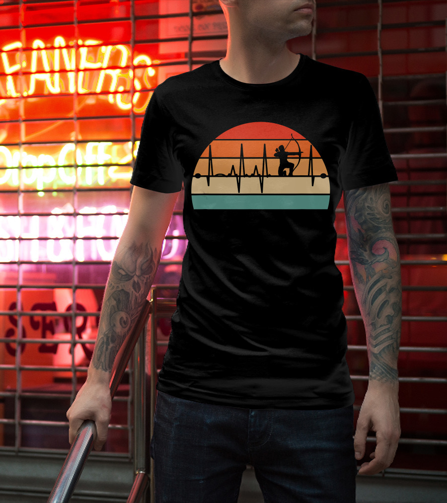 Archery Heartbeat Sunset Kneeling Archer T-Shirt