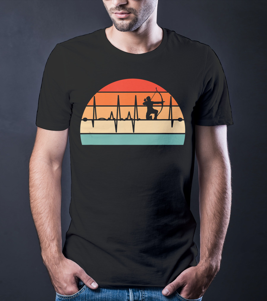 Archery Heartbeat Sunset Kneeling Archer T-Shirt