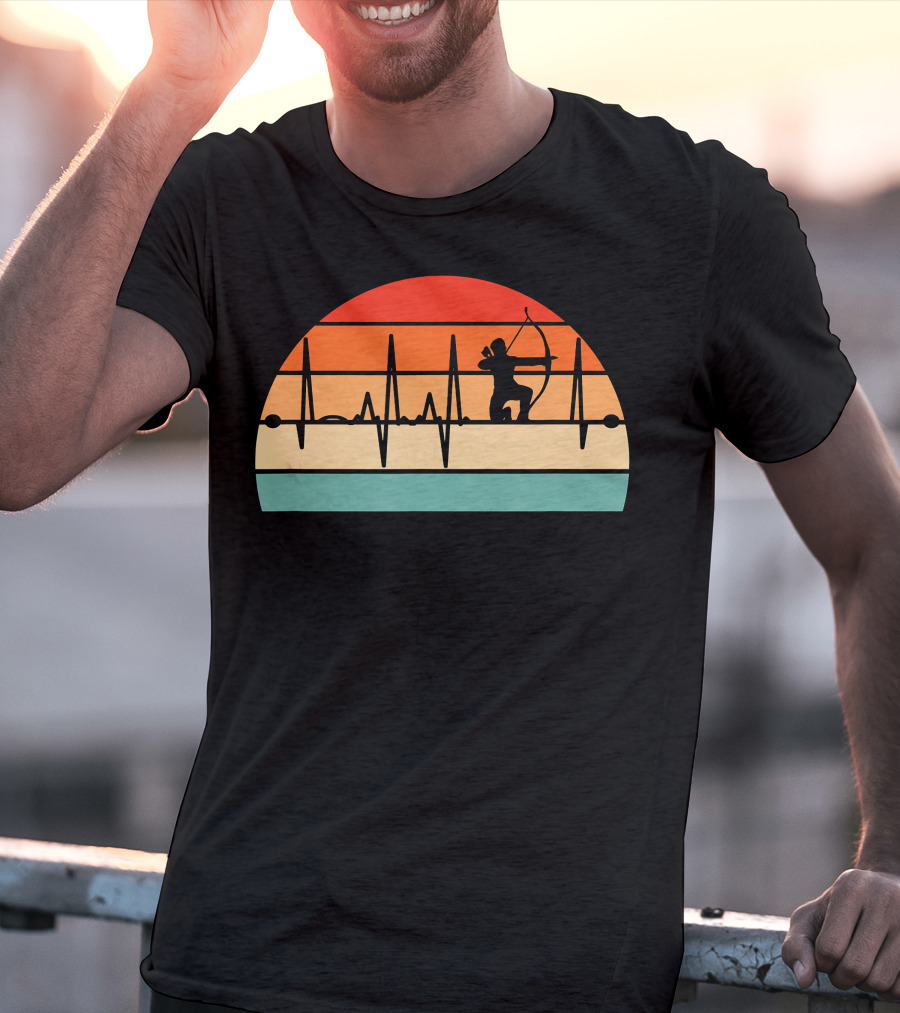 Archery Heartbeat Sunset Kneeling Archer T-Shirt