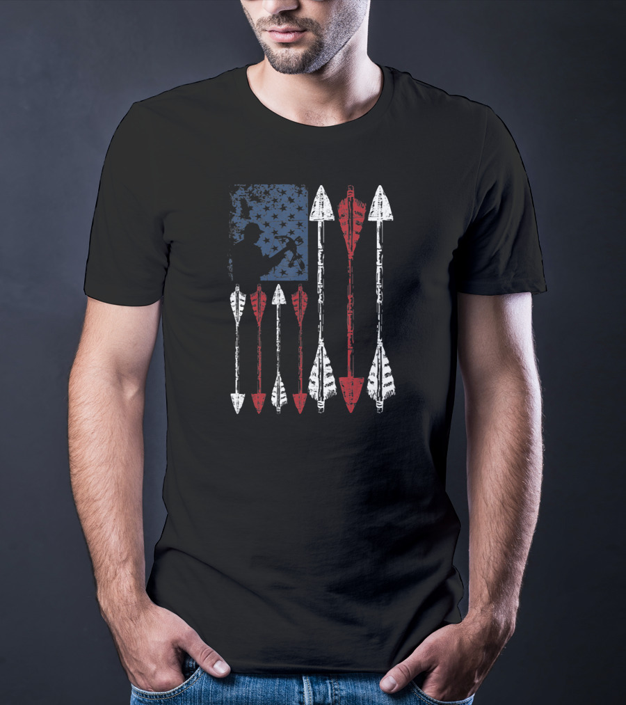 American Flag Archer Bow Hunting Patriotic Arrows T-Shirt
