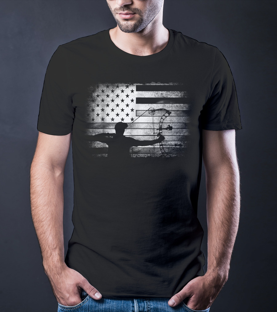 Archery American Flag USA Bow Hunter T-Shirt