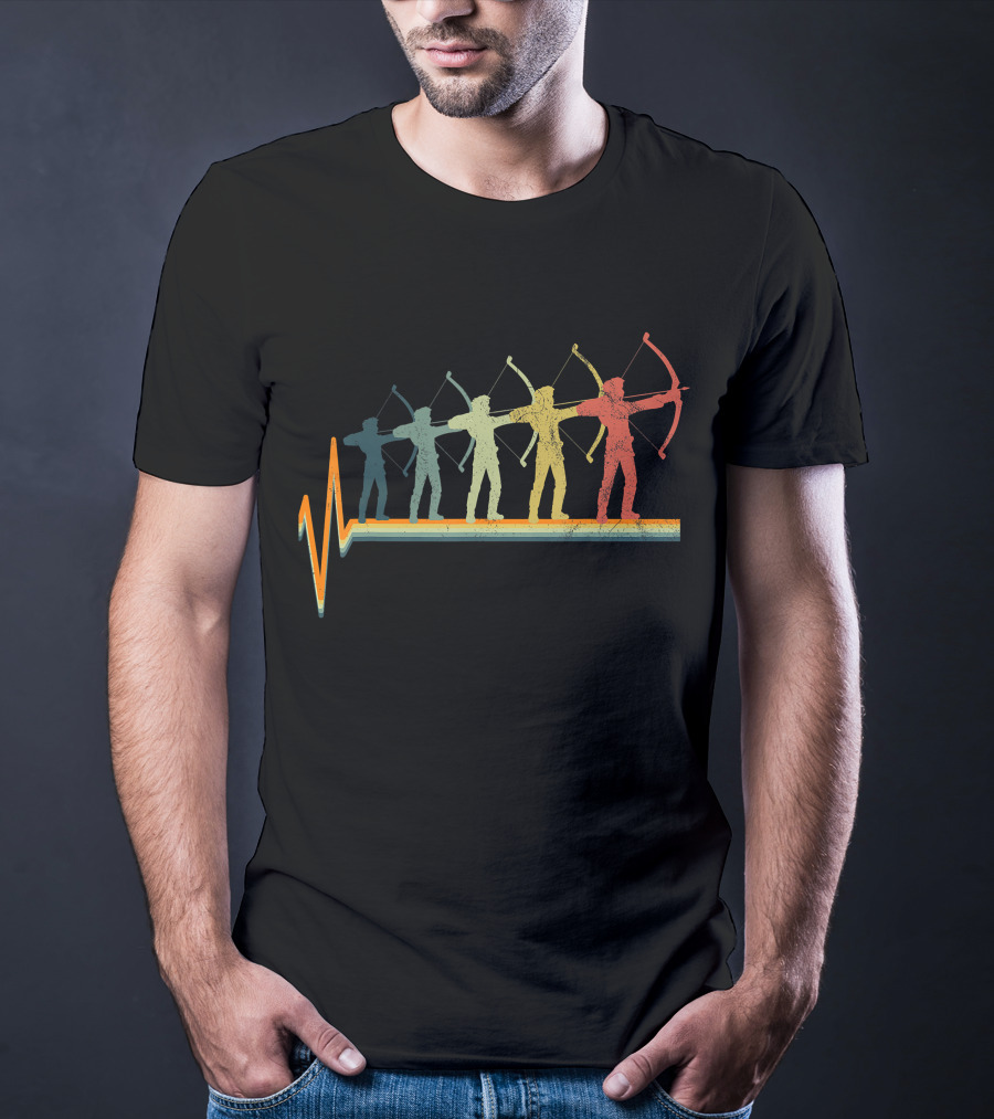 Archery Bow Hunting Silhouette Evolution Heartbeat T-Shirt