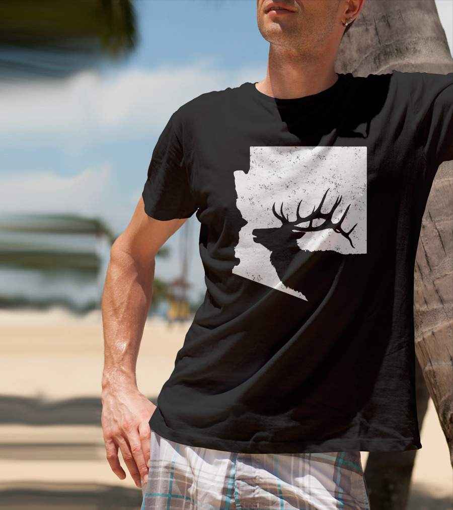 Arizona Elk Silhouette In Bull Hunting Motif T-Shirt