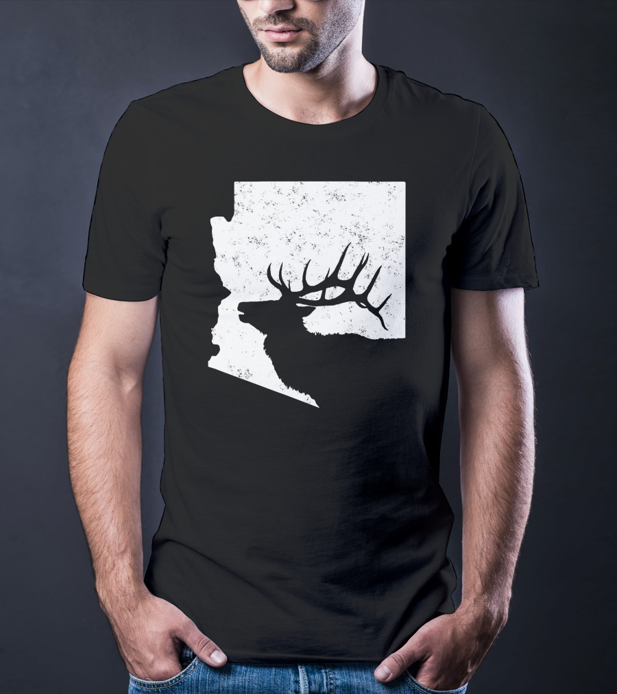 Arizona Elk Silhouette In Bull Hunting Motif T-Shirt