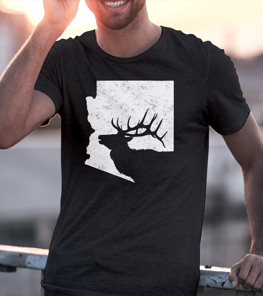 Arizona Elk Silhouette In Bull Hunting Motif T-Shirt