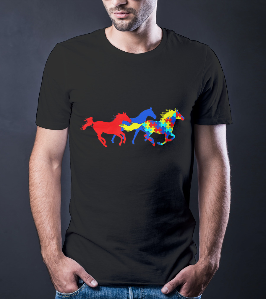 Autism Awareness Running Horses Puzzle T-Shirt