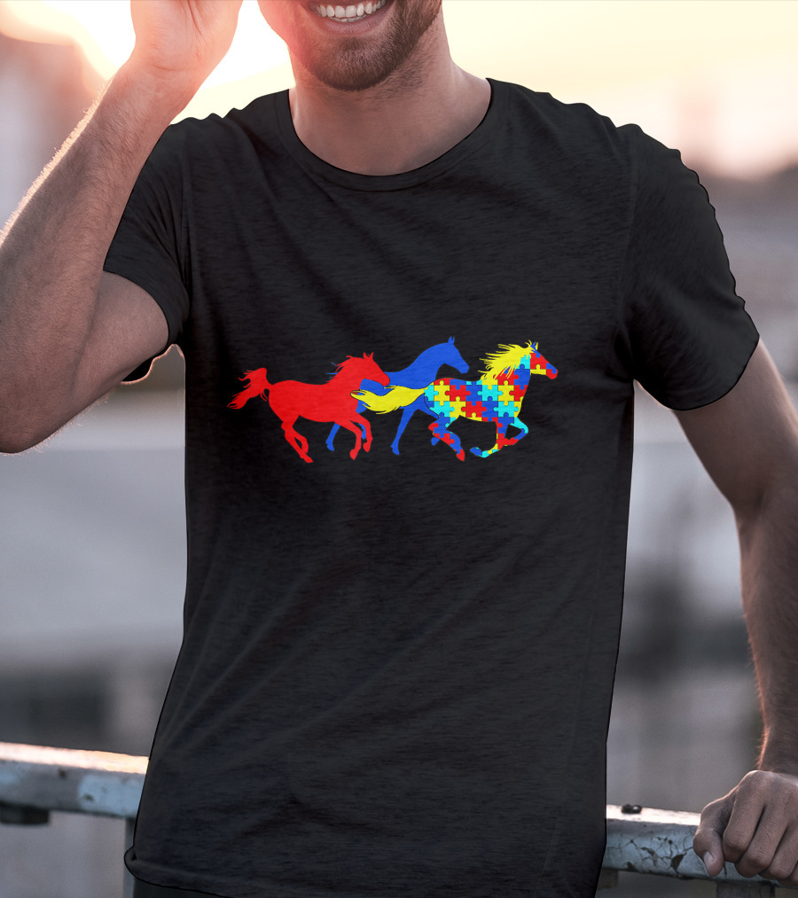 Autism Awareness Running Horses Puzzle T-Shirt