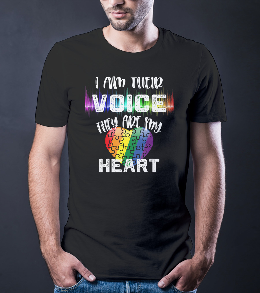 I Am Their Voice They Are My Heart Autism Teacher Puzzle Heart T-Shirt