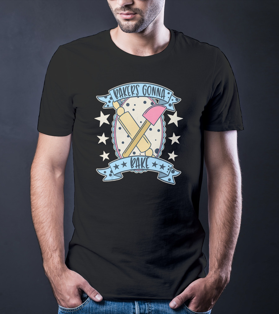 Bakers Gonna Bake Cute Vintage Rolling Pin And Spatula Star T-Shirt