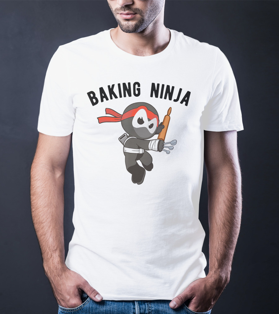Baking Ninja Funny Ninjutsu Rolling Pin Warrior With Spoons And Red Headband T-Shirt