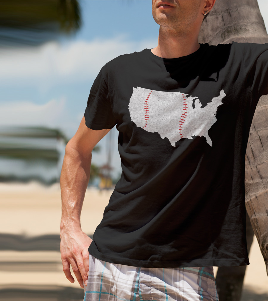 Baseball America's Pastime USA Map Stitching T-Shirt