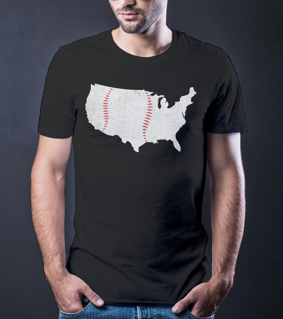 Baseball America's Pastime USA Map Stitching T-Shirt