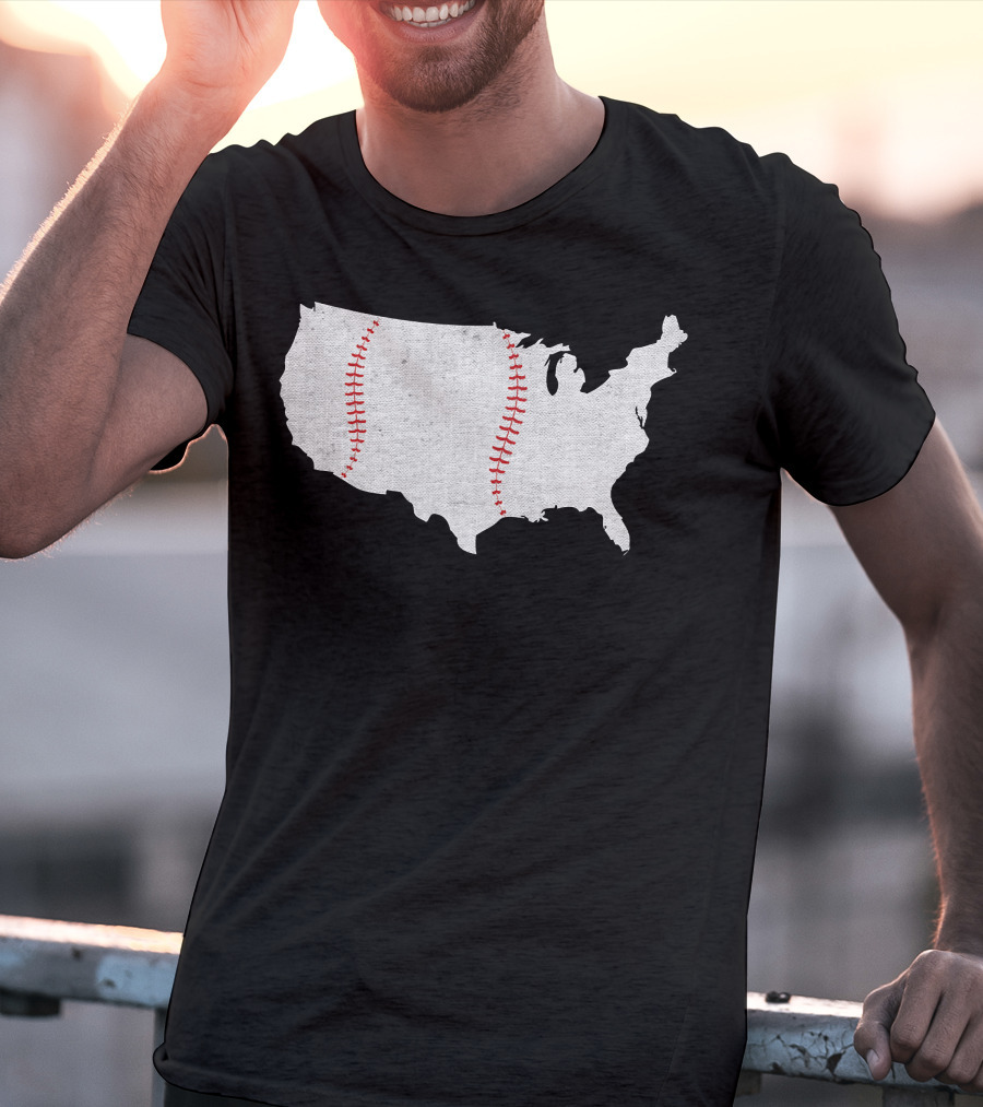 Baseball America's Pastime USA Map Stitching T-Shirt
