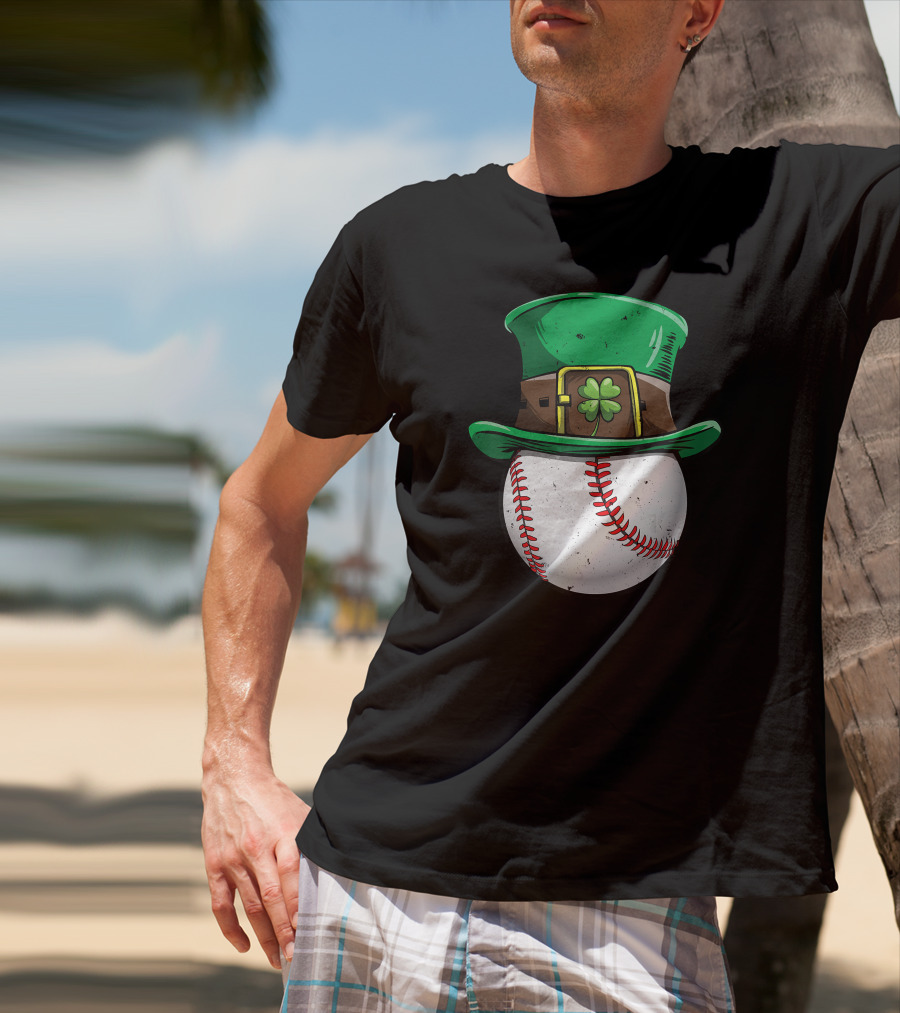 Leprechaun Hat Baseball With Shamrock Stitching T-Shirt
