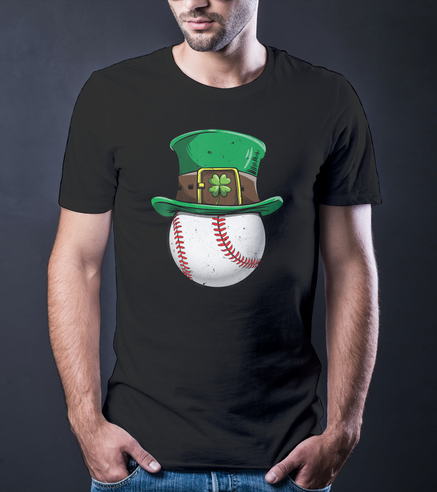 Leprechaun Hat Baseball With Shamrock Stitching T-Shirt