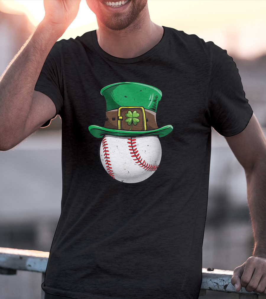Leprechaun Hat Baseball With Shamrock Stitching T-Shirt