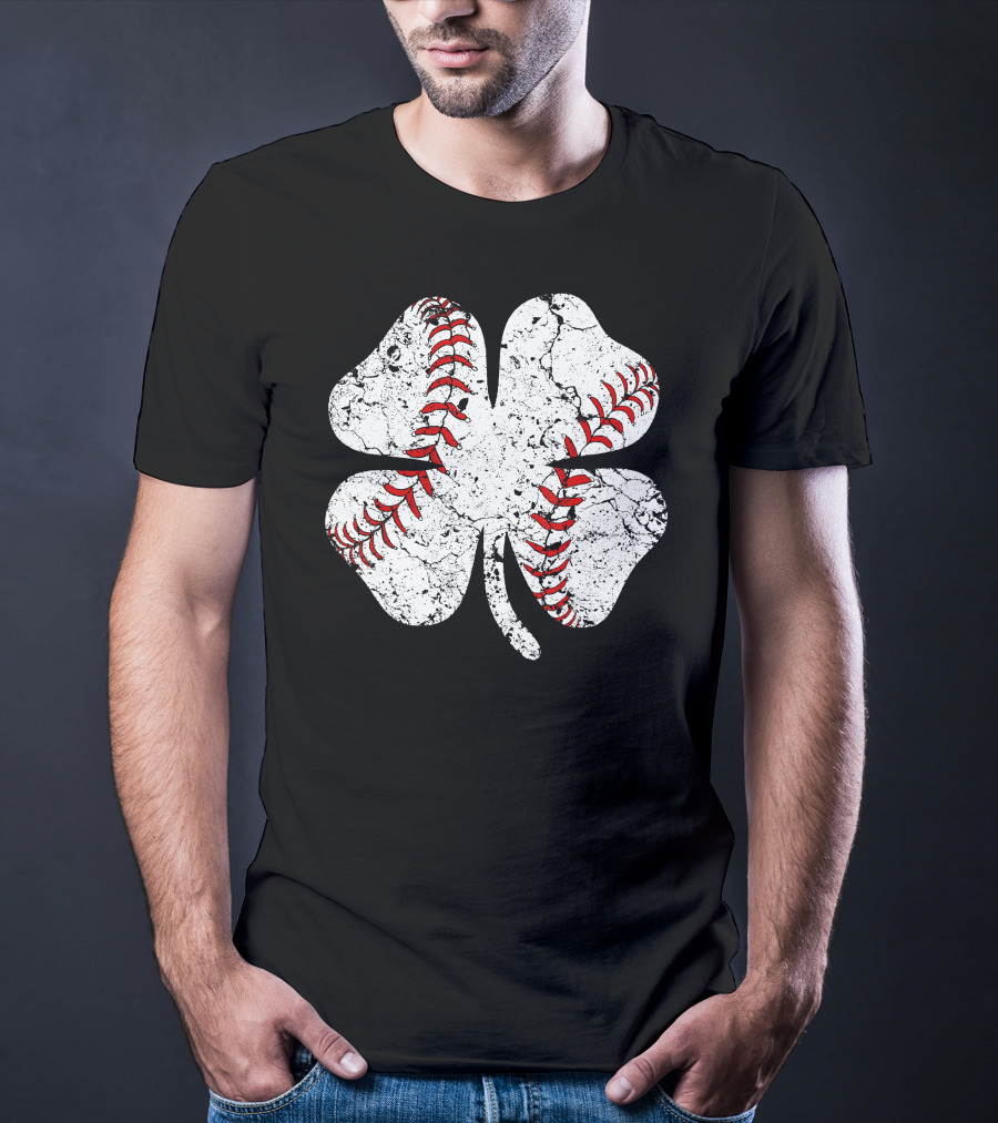 Baseball St Patricks Day Clover Stitching T-Shirt