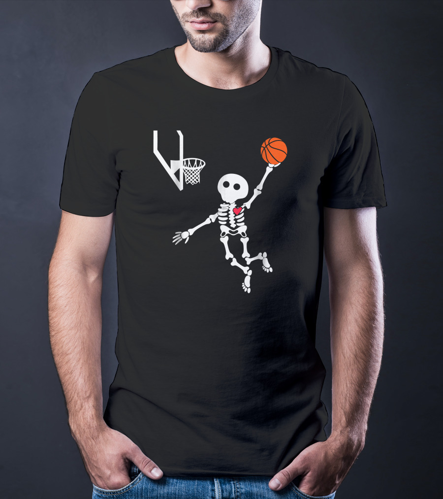 Basketball Skeleton Slam Dunk With Heart T-Shirt