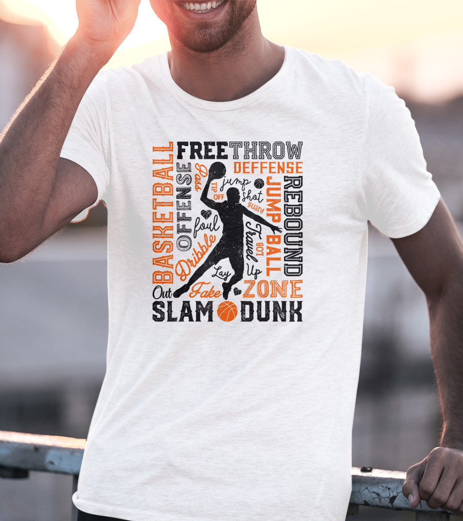 Basketball Free Throw Offense Defense Dribble Slam Dunk Jump Ball Rebound Zone Fake T-Shirt