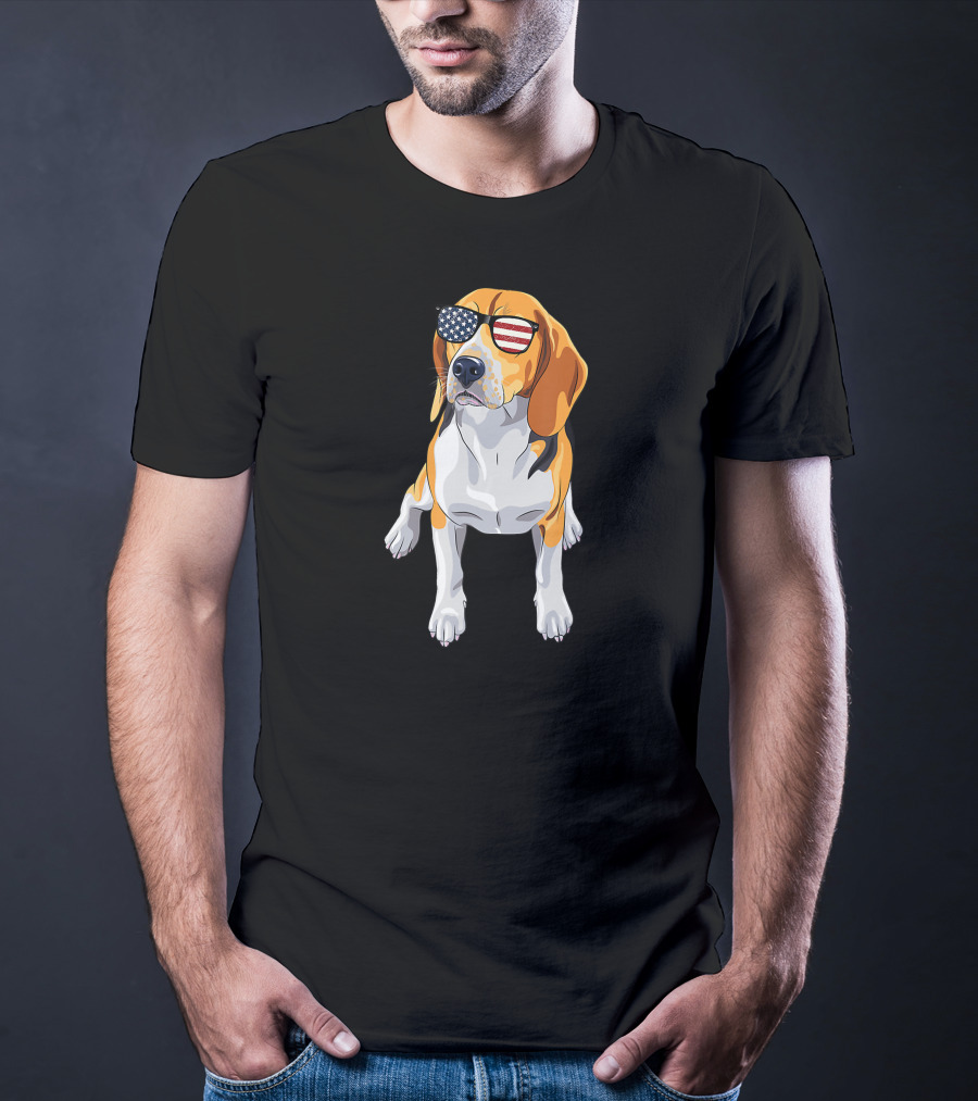 Beagle Wearing American Flag Sunglasses Patriotic T-Shirt