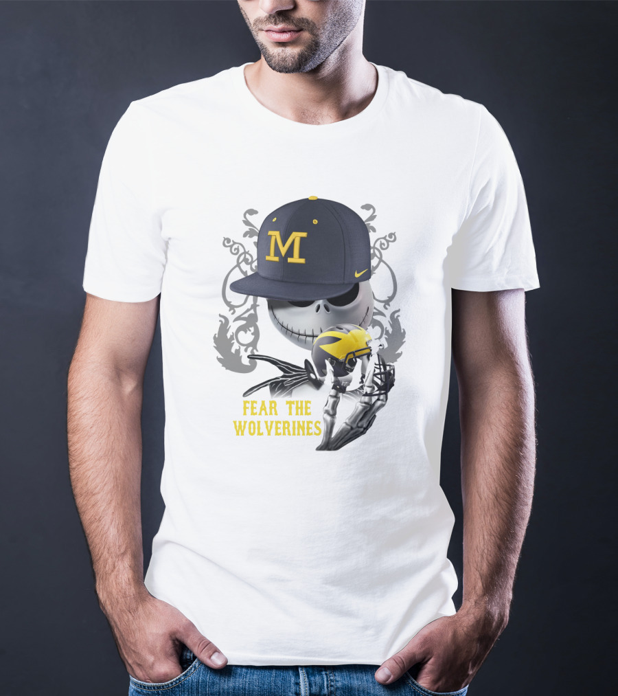 Fear The Wolverines Skellington M Hat Football Helmet T-Shirt