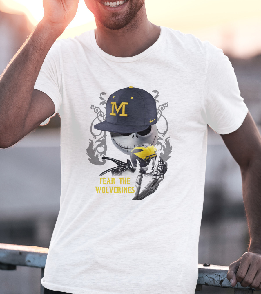 Fear The Wolverines Skellington M Hat Football Helmet T-Shirt