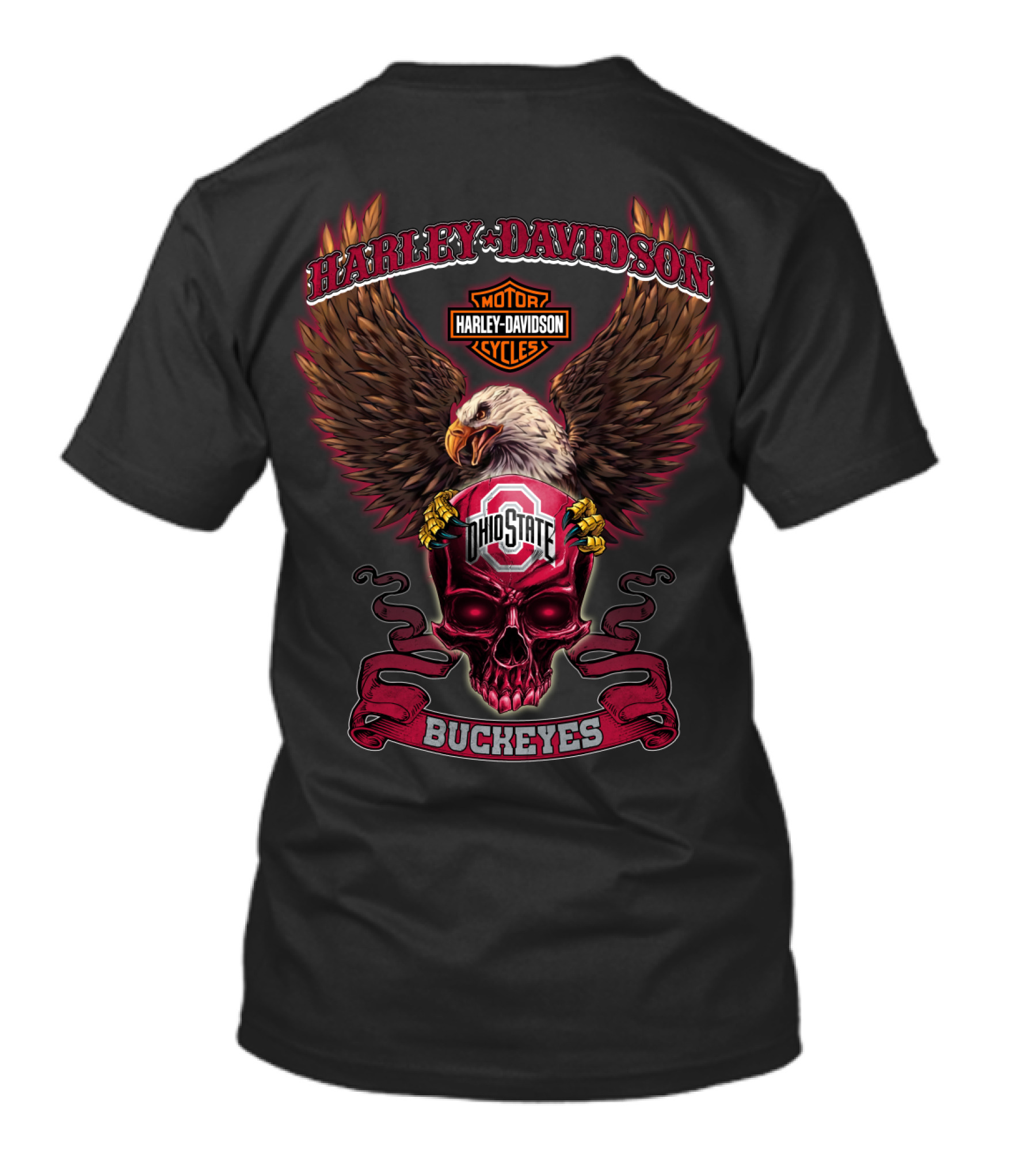 Harley Davidson Ohio State Buckeyes Eagle And Skull T-Shirt