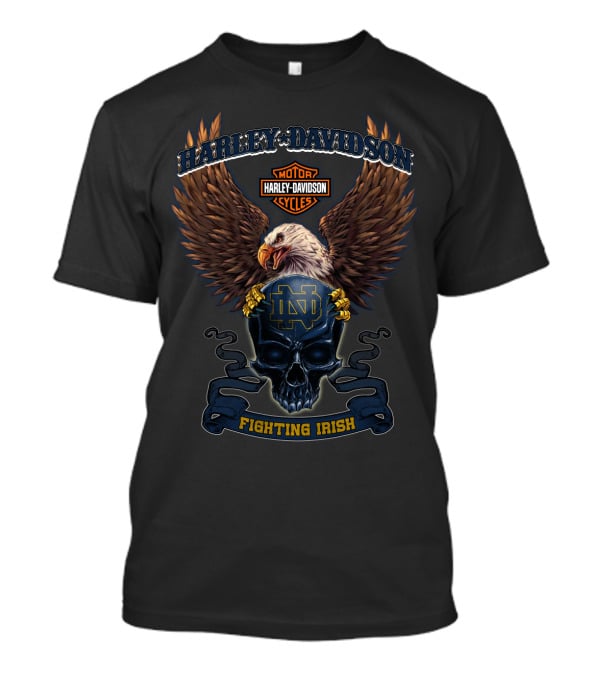Harley Davidson Motor Cycles Notre Dame Fighting Irish Eagle Skull T-Shirt