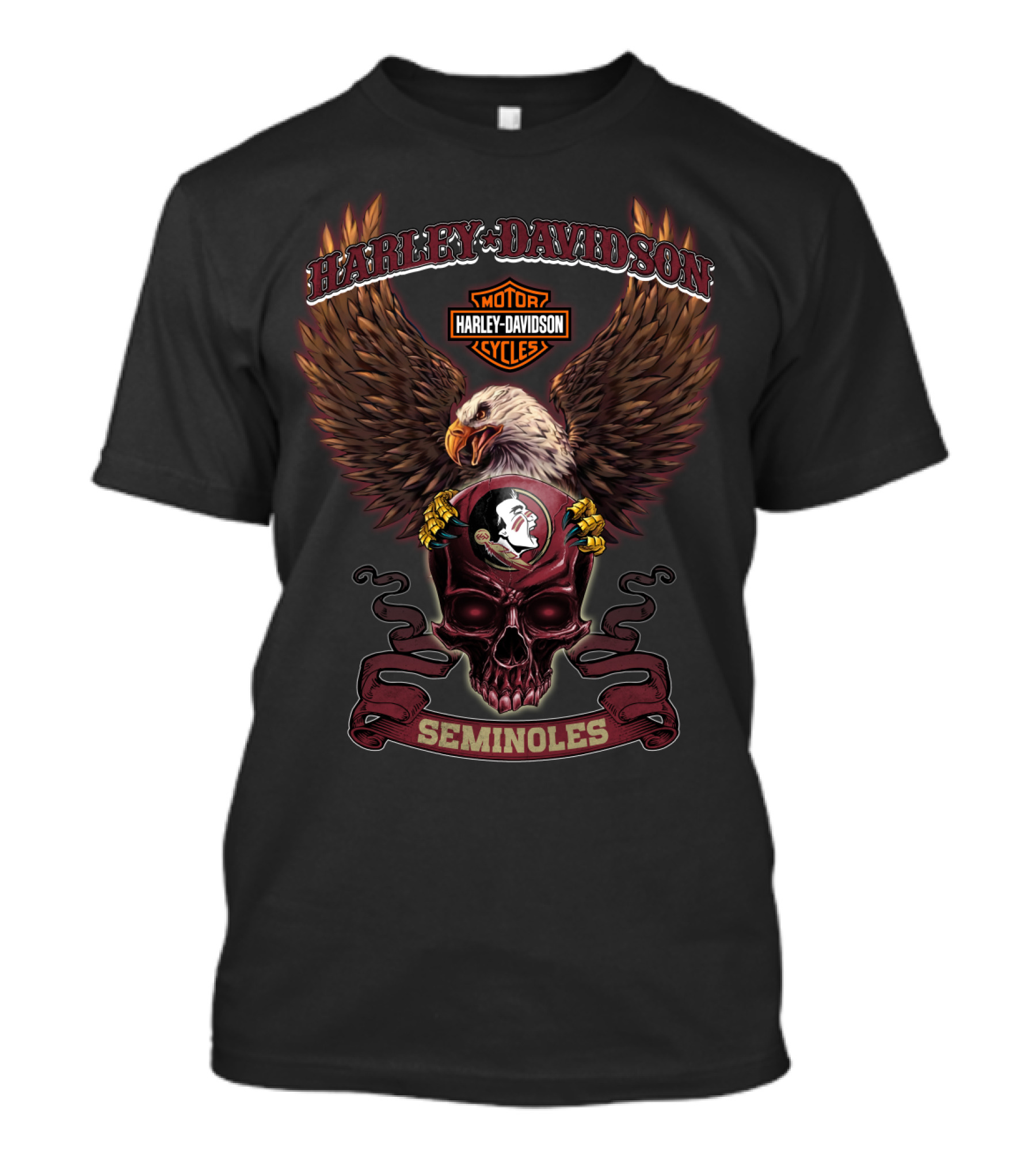 Harley Davidson Eagle Seminoles Florida State Motor Cycles T-Shirt