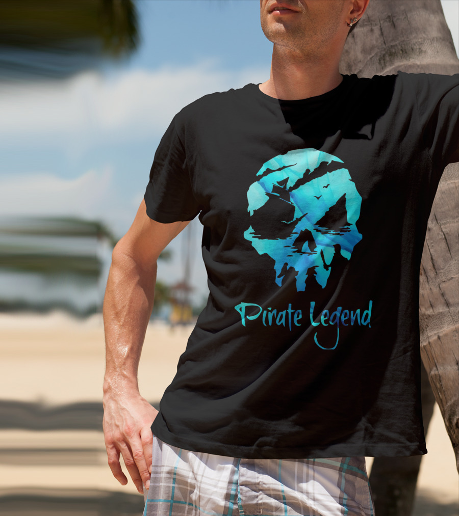 Pirate Legend Skull With Blue Ocean T-Shirt