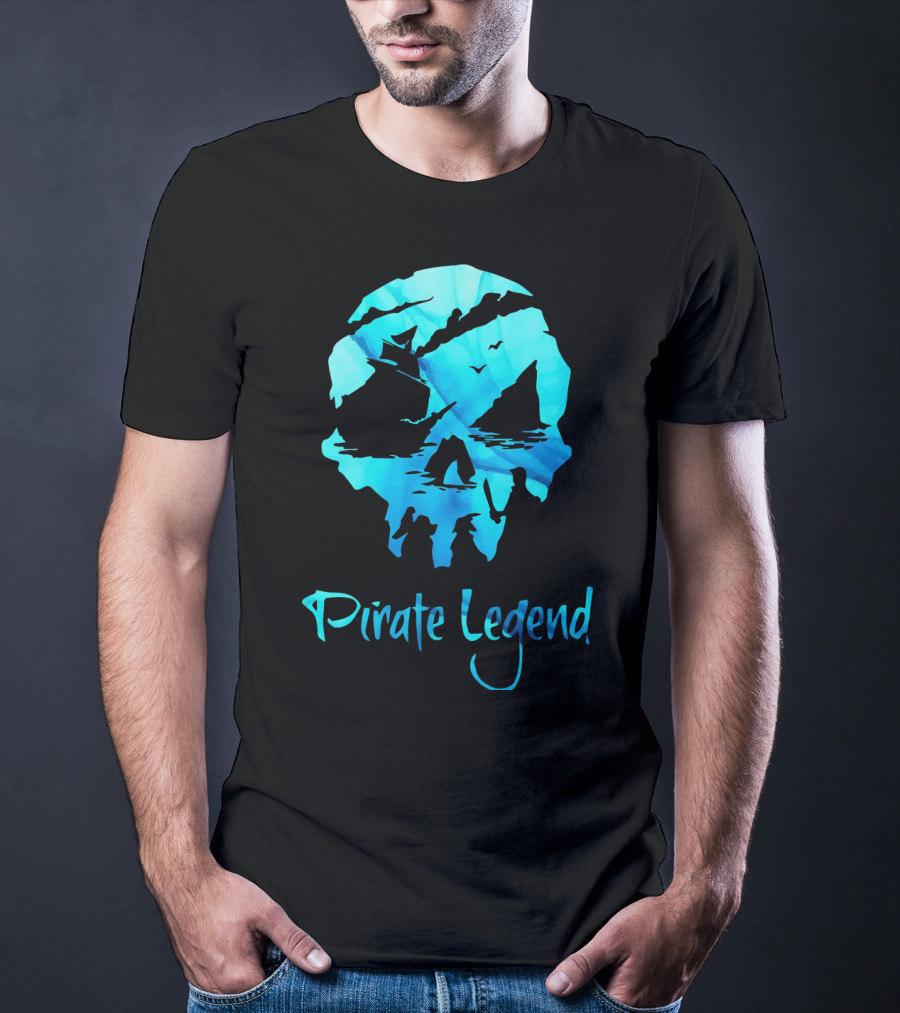 Pirate Legend Skull With Blue Ocean T-Shirt